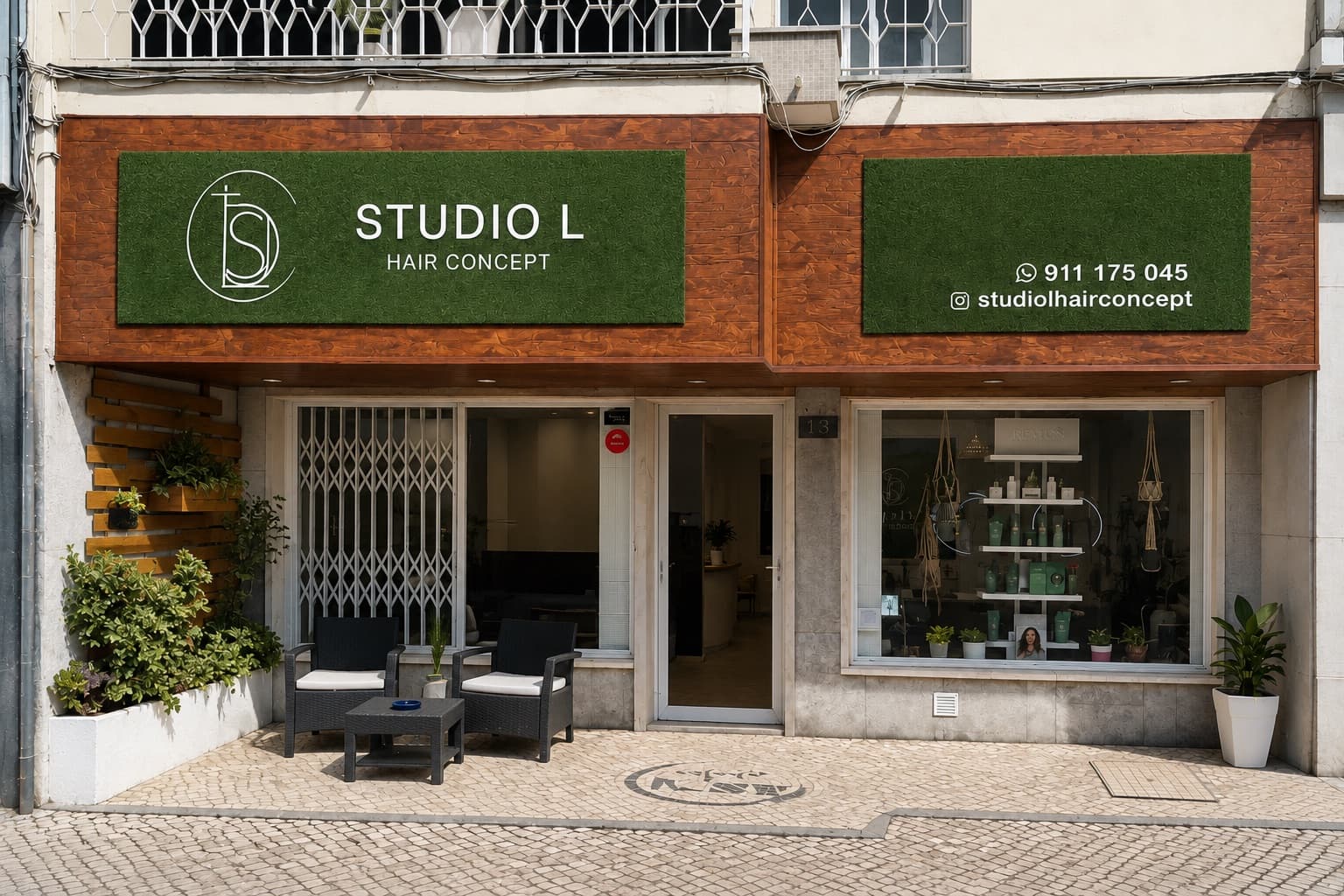 Fachada do Studio L Hair Concept, na Rua Luanda, em Parede